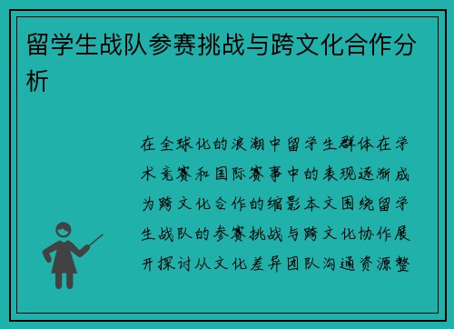 留学生战队参赛挑战与跨文化合作分析