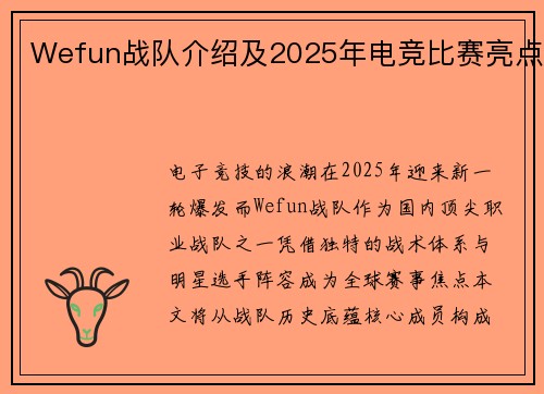 Wefun战队介绍及2025年电竞比赛亮点